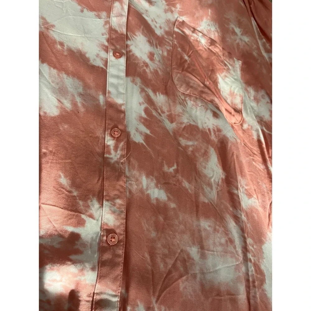 Como Blue Women's Tie Dye Button Up Shirt Peach NWOT 3X Tie Bottom Swim Cover Up - Picture 2 of 8